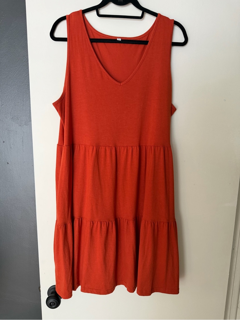 Amazon Sleeveless Tiered V-Neck Dress in Rust Orange